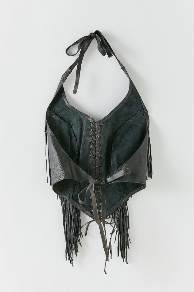 Vintage Leather Fringe Halter Top | Urban Outfitters display picture 3