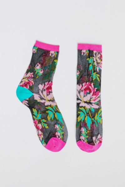 Shop Sock Candy English Rose Black Sheer Sock In Black, Women's At Urban Outfitters In Black Multi