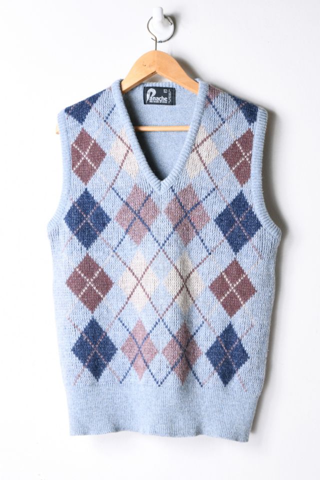 VTG Woods & Gray Argyle Sweater Mens L Knit Crew Neck Tan Blue Brown Gray  L/S