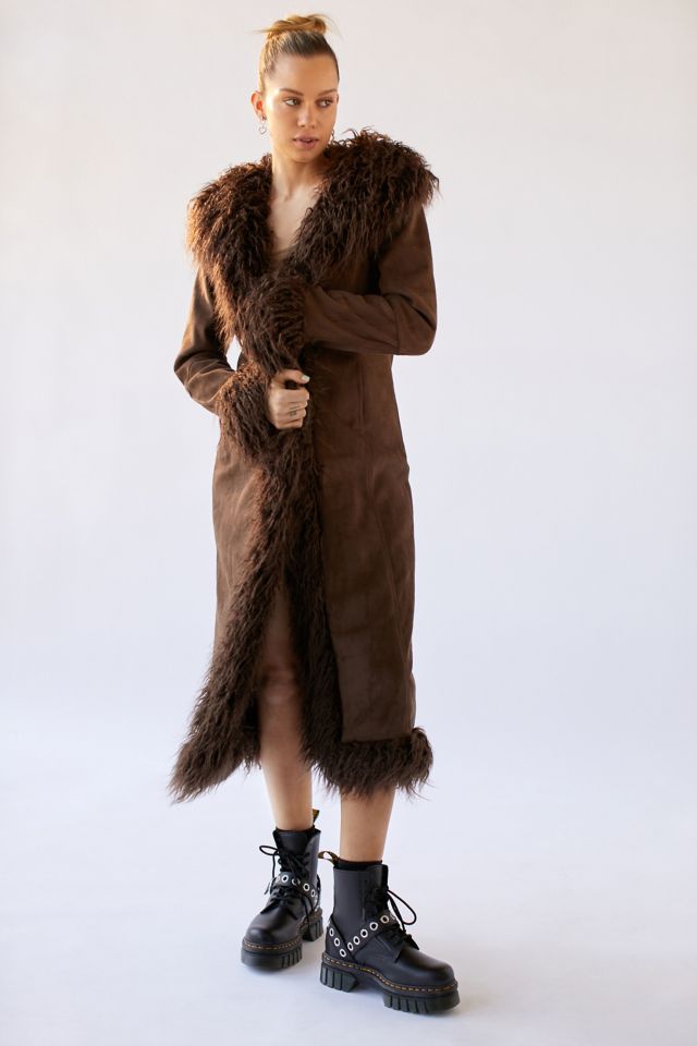 UO Britney Faux Fur Trim Longline Coat #1