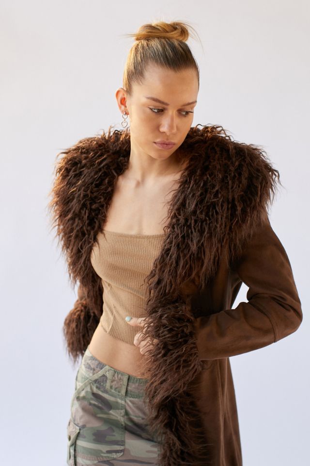 UO Britney Faux Fur Trim Longline Coat #3