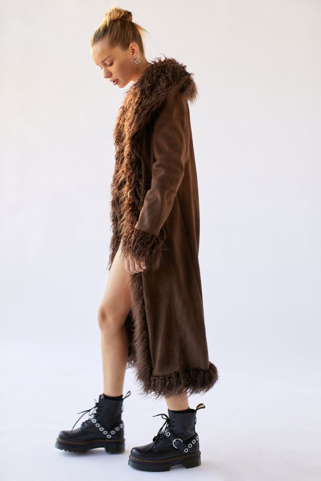 UO Britney Faux Fur Trim Longline Coat #4