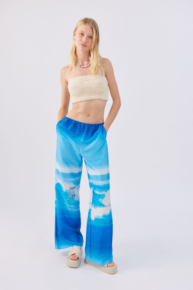 SATIN EFFECT PRINTED PANTS - Blue / White