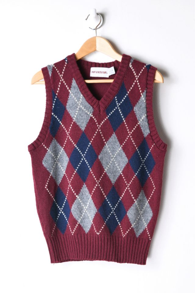 Vintage Dark Red & Grey Argyle Knit Sweater Vest | Urban Outfitters