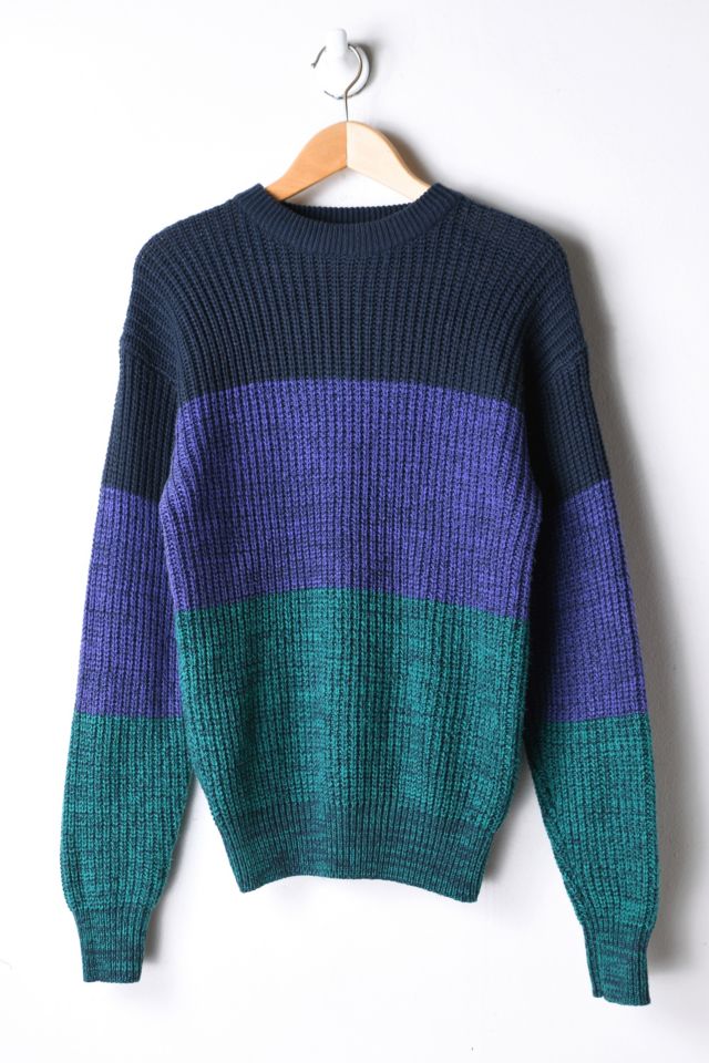 Vintage 90s Dark Blue & Teal Knit Sweater | Urban Outfitters