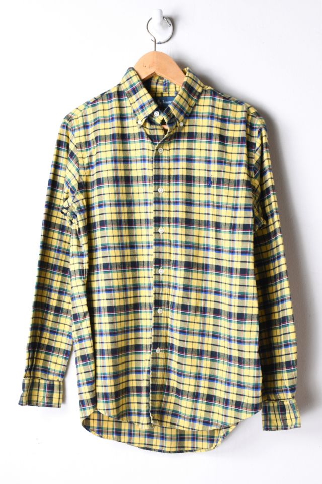 Vintage Ralph Lauren Yellow Plaid Flannel Button-Down | Urban Outfitters