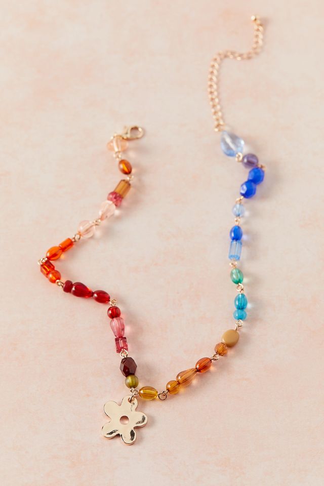Patty Flower Charm Beaded Necklace Urban Outfitters