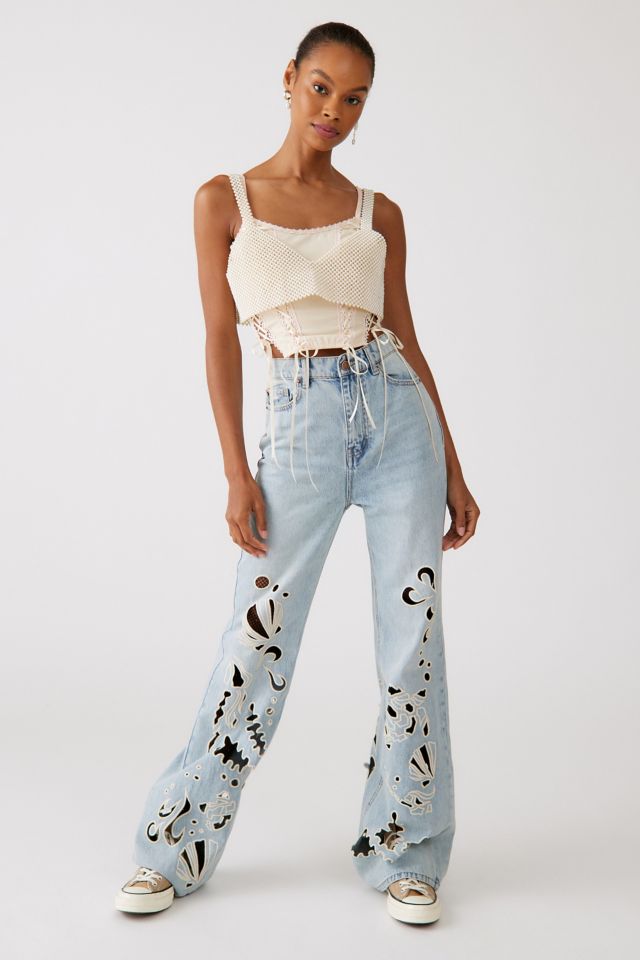 BDG High-Waisted Flare Jean - Cutout Seascape | Urban Outfitters