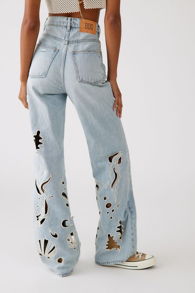 BDG High-Waisted Flare Jean - Cutout Seascape | Urban Outfitters