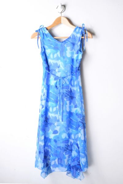 Vintage Y2K Light Blue Printed Dress with Waist & Shoulder Ties | Urban ...