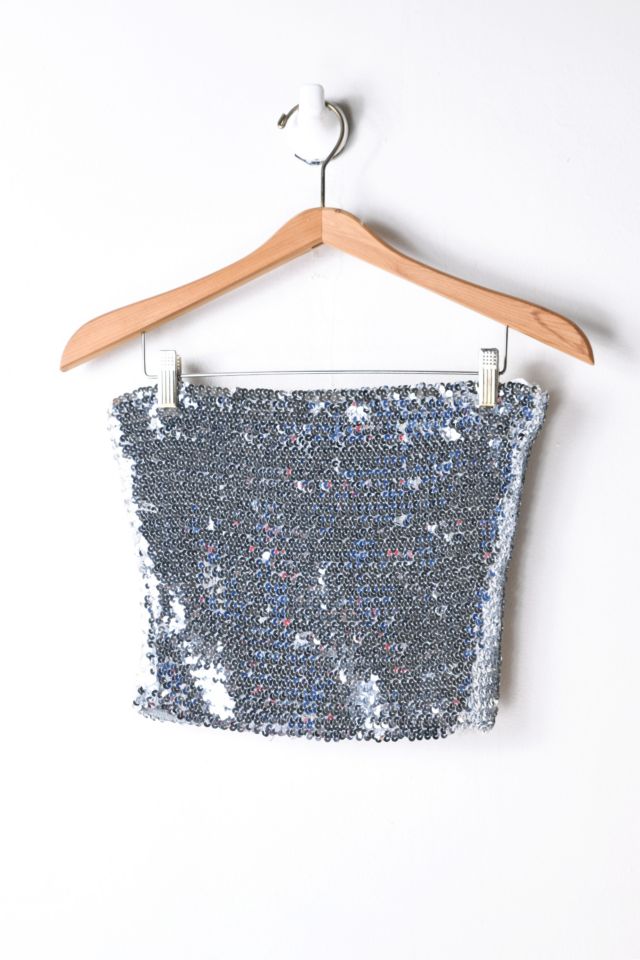 Vintage Y2K Silver Sequined Tube Top | Urban Outfitters
