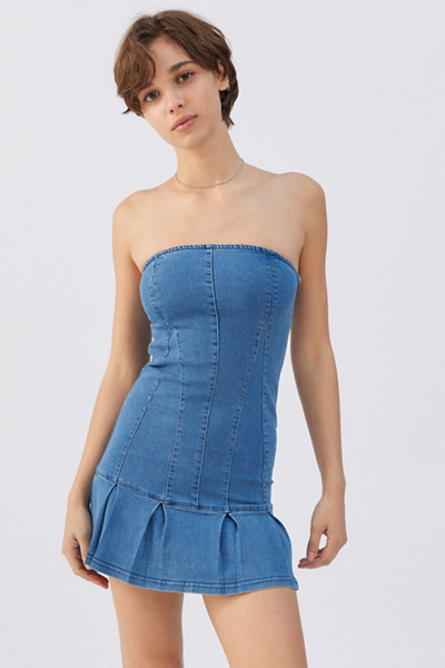 Urban Outfitters Uo Brandi Denim Strapless Mini Dress In Pale Blue |  ModeSens