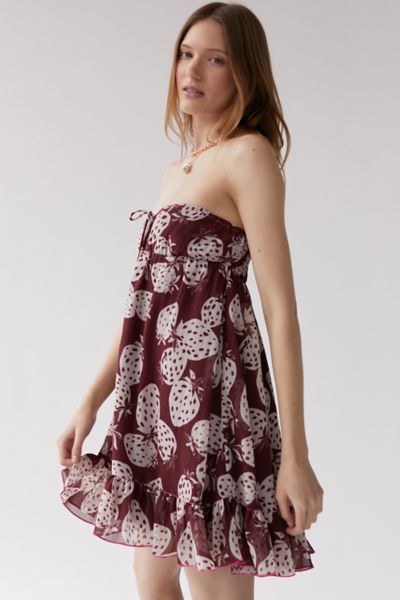 어반 아웃피터스 원피스 Urban Outfitters UO Davina Strapless Babydoll Mini Dress,Brown Multi