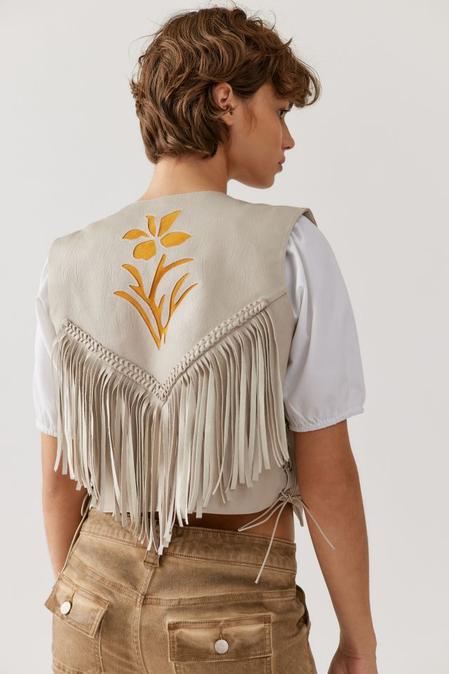 UO Mari Faux Leather Fringe Vest #1