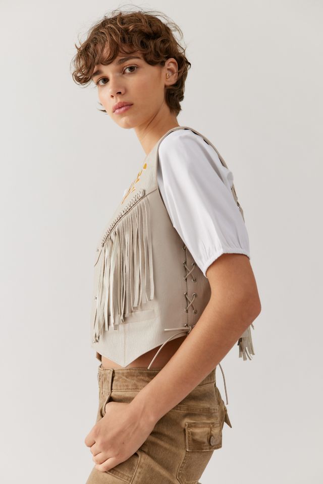 UO Mari Faux Leather Fringe Vest #3