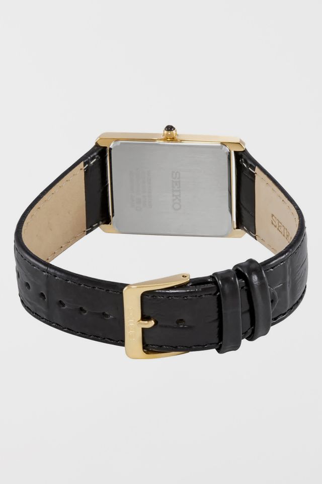 Seiko Quartz Square Face Black Leather Watch SWR052 #2