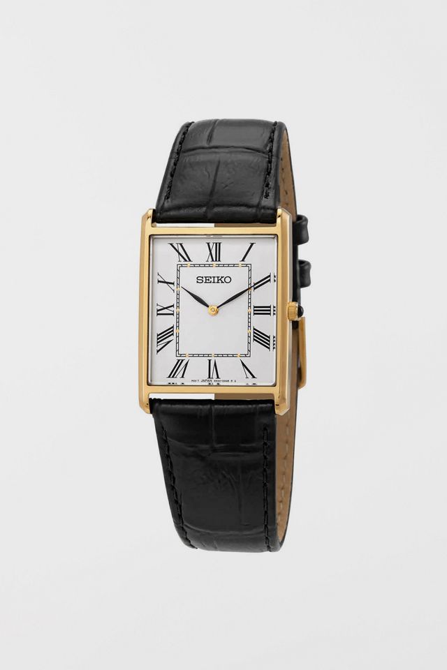 Seiko Quartz Square Face Black Leather Watch SWR052 | Urban Outfitters