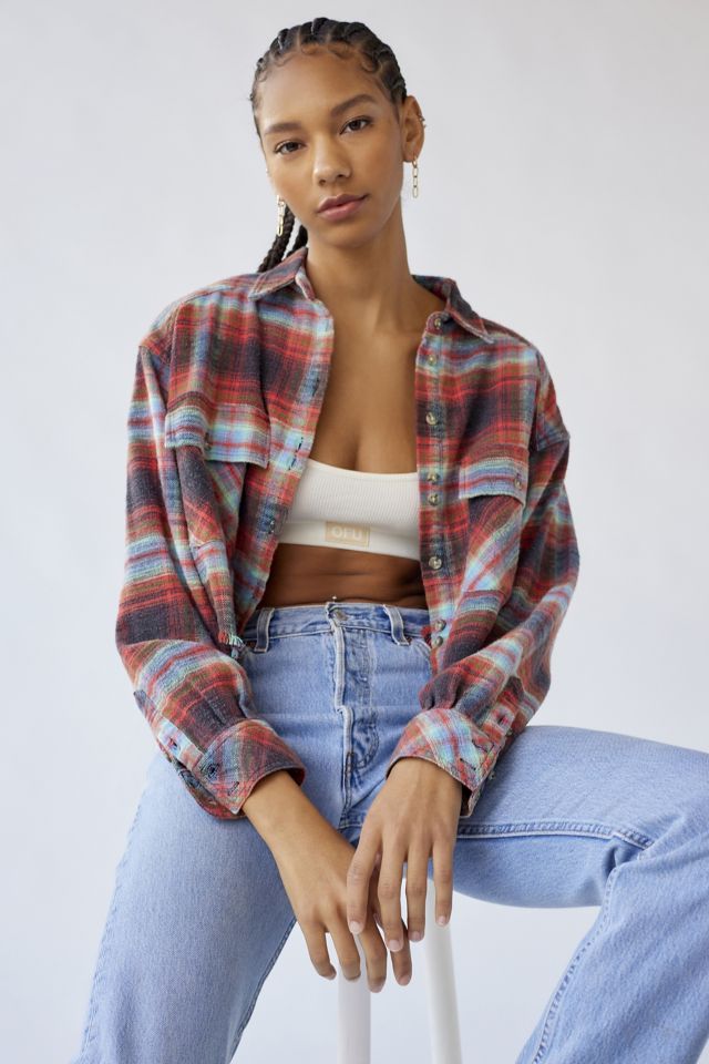 BDG Joey Flannel Cropped Button-Down Shirt #3