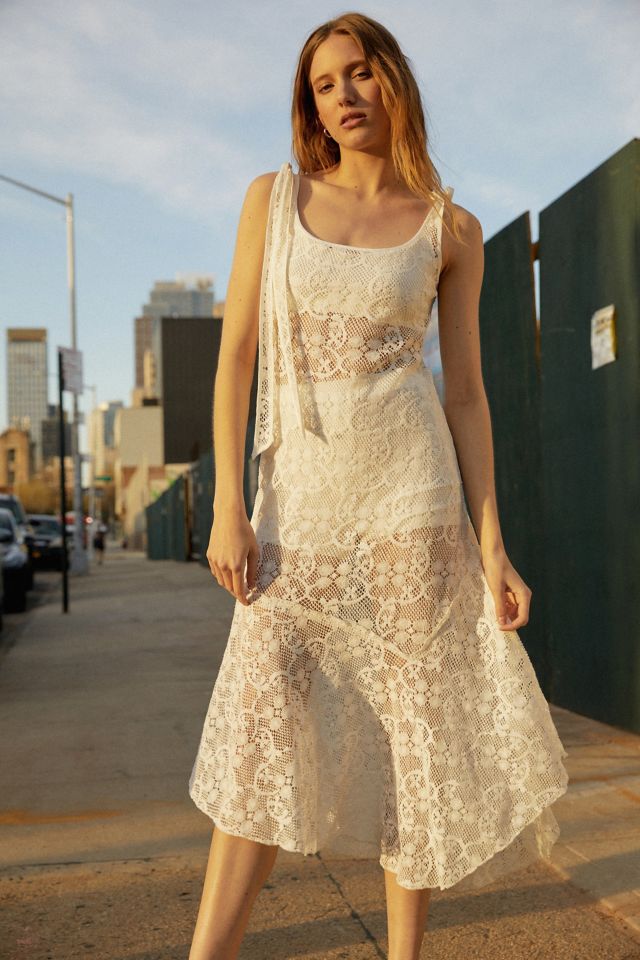 Sheer lace midi outlet dress