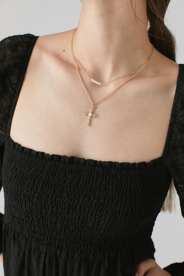 Pearl Cross Layer Necklace #1