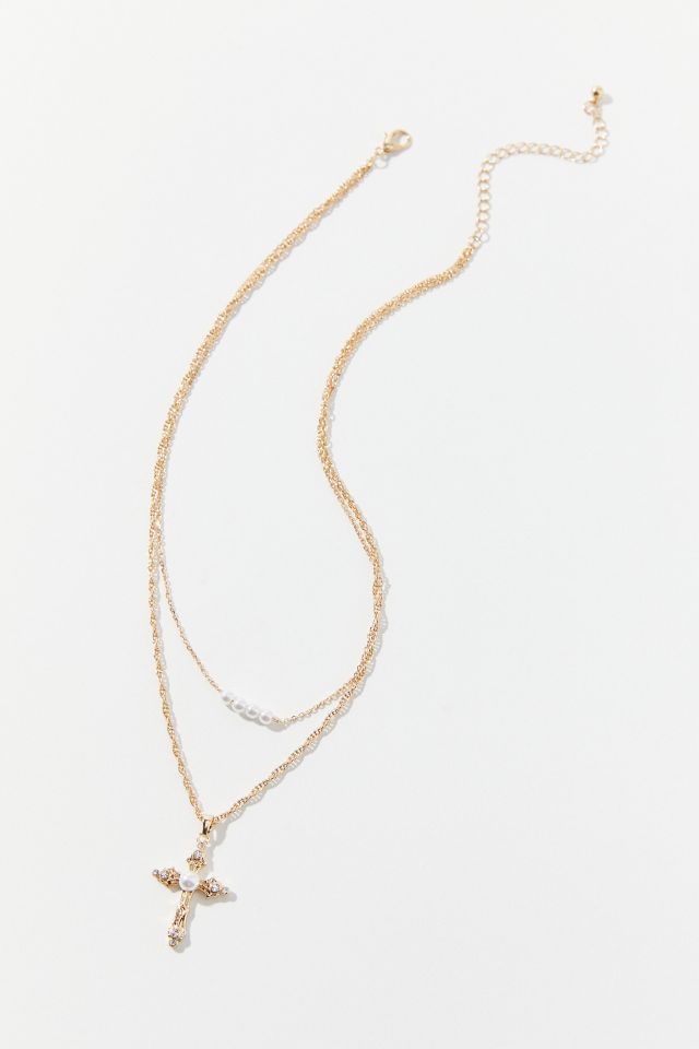 Pearl Cross Layer Necklace #2