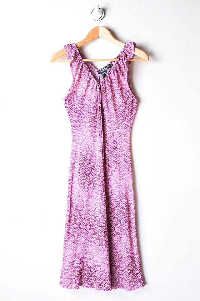 Vintage Y2K Purple Printed Tie-Neck Dress | Urban Outfitters