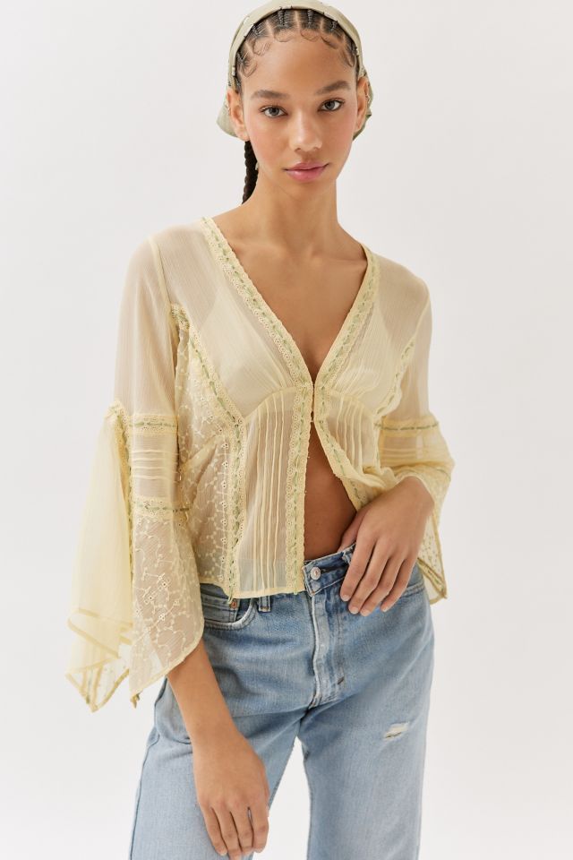 UO Luna Sheer Long Sleeve Blouse | Urban Outfitters Canada