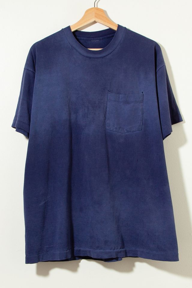 90s Vintage Distressed Sun Faded Single Stitch Blank Navy Blue