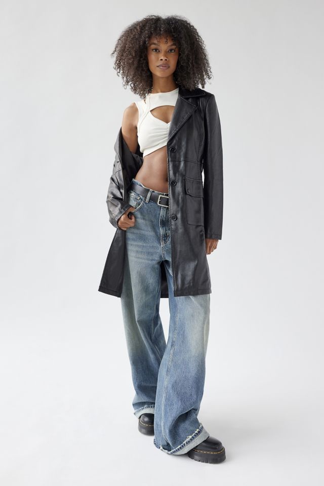 UO Lara Faux Leather Overcoat #3