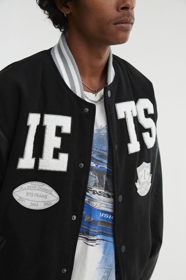 iets frans Recycled Blue Denim Embroidered Varsity Jacket