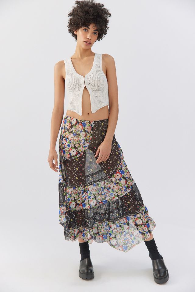 UO Tia Sheer Printed Midi Skirt | Urban Outfitters