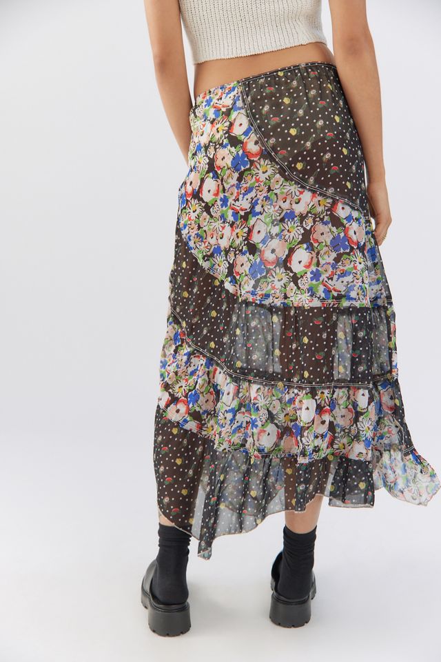 UO Tia Sheer Printed Midi Skirt #1