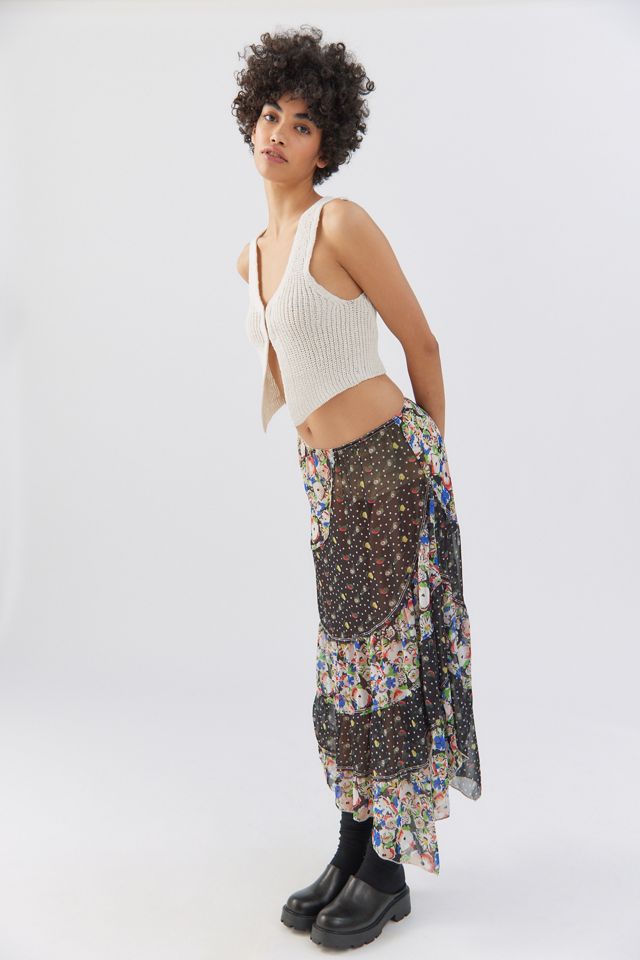 UO Tia Sheer Printed Midi Skirt #2