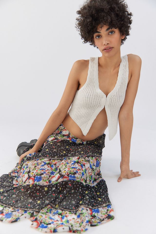 UO Tia Sheer Printed Midi Skirt #3