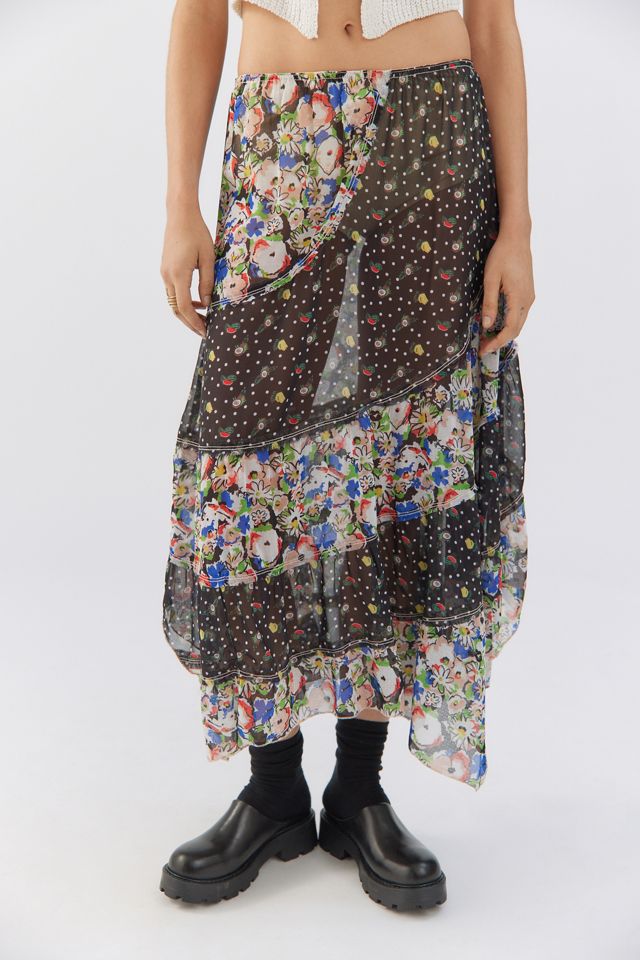 UO Tia Sheer Printed Midi Skirt #4