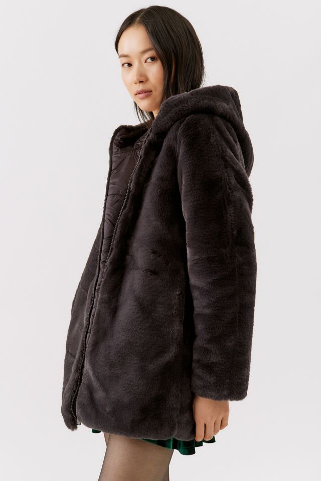  Save The Duck Women's Fury Reversible Faux Fur Hooded