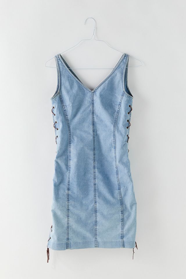 cute denim mini dress Lover Flare in Light Denim — Shoppe Twelve Medium / Light Denim Ruffle Edge Detail Chiffon heading to brunch COUNT-101 Size:XL-12/14