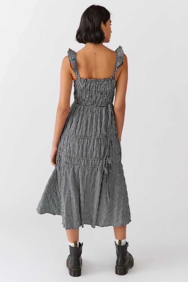 Moon River Gingham Flutter Sleeve Midi Dress #1