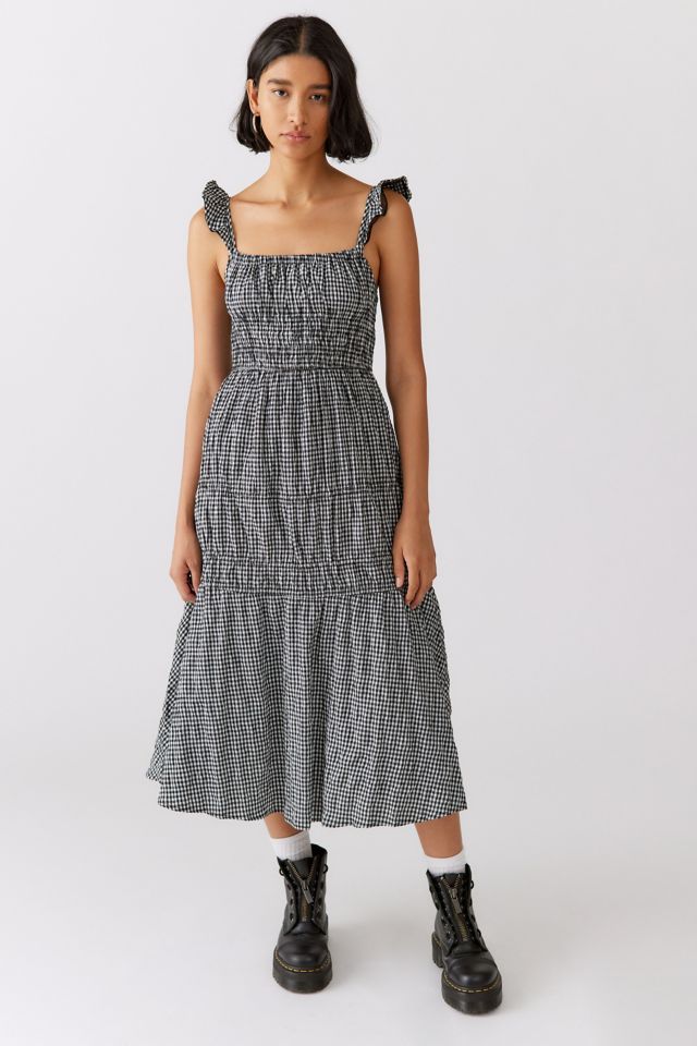 Moon River Gingham Flutter Sleeve Midi Dress #2