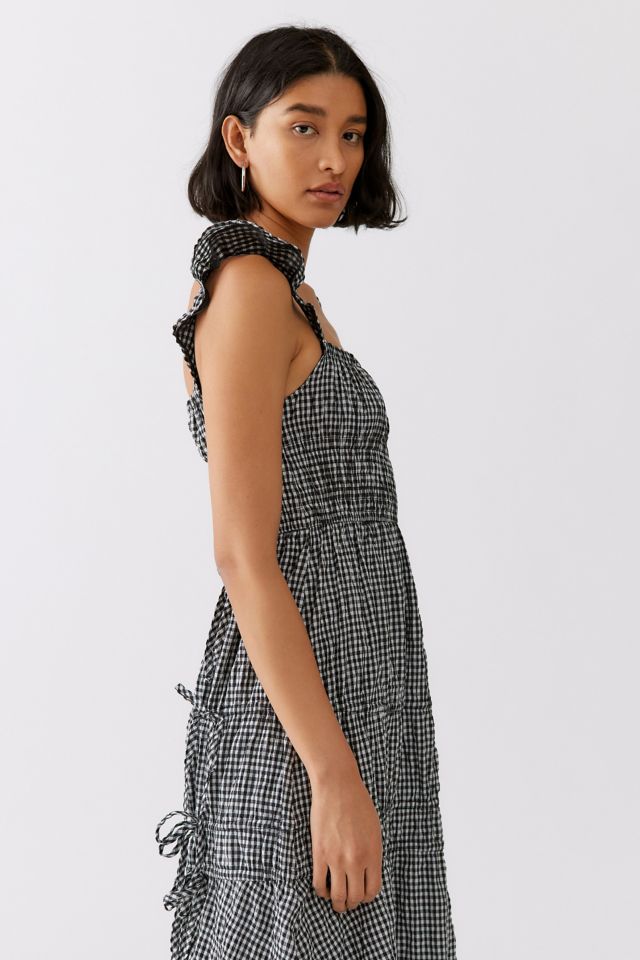 Moon River Gingham Flutter Sleeve Midi Dress #3