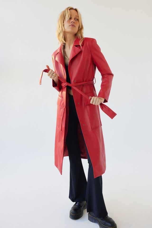 Red Faux Leather Trench Coat – Haves Club