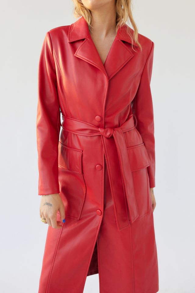 Red Faux Leather Trench Coat – Haves Club