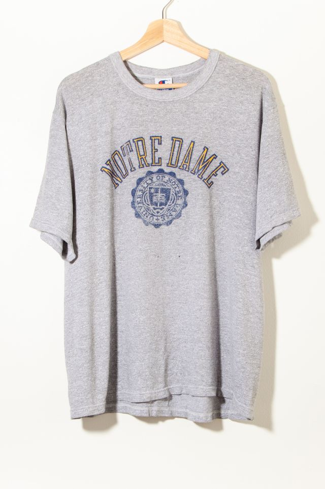 90s Vintage Notre Dame Champion T-Shirt Distressed Spell Out Heather | Urban Outfitters
