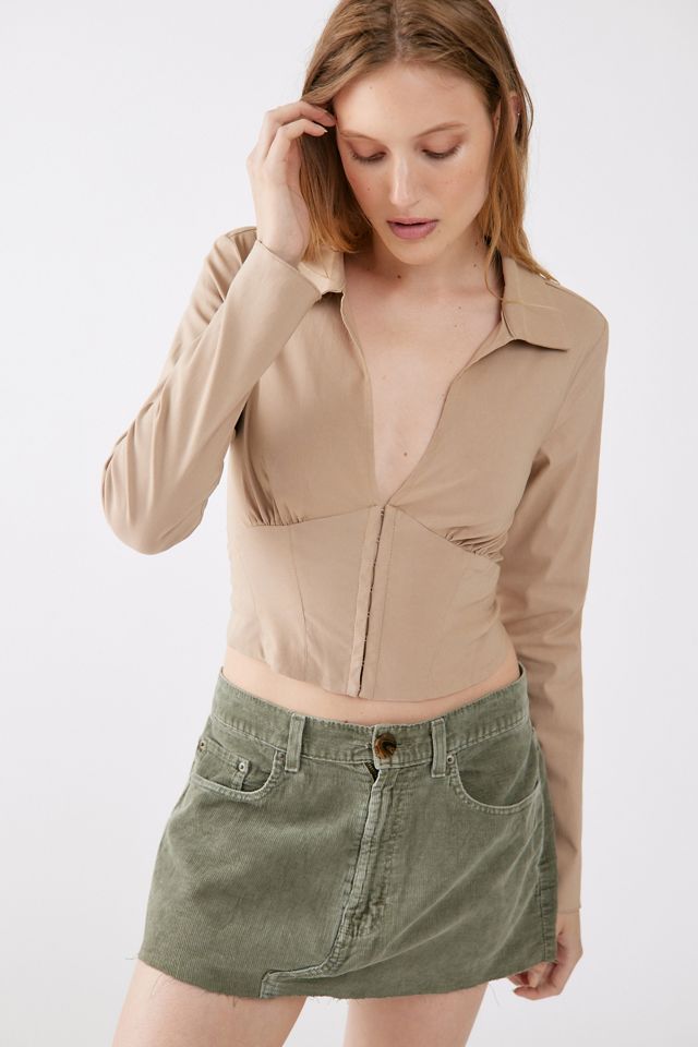UO Bengaline Long Sleeve Corset Top Urban Outfitters