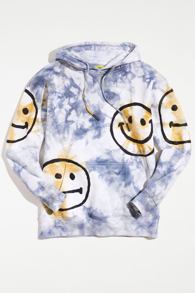 LuLuBleuBoutique Embroidered Smiley Face Tie Dye Comfort Colors Sweatshirt, Happy Face Vintage Sweatshirt