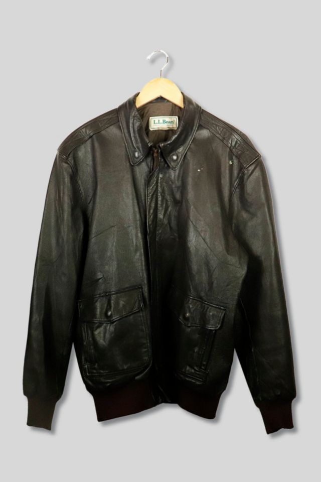 Vintage LL Bean Zip up Leather Bomber Jacket 001 | Urban Outfitters