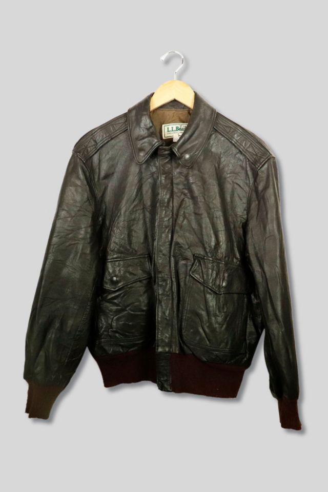 Vintage LL Bean Zip up Leather Bomber Jacket 002 | Urban Outfitters
