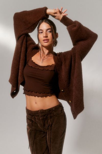 Urban Outfitters Uo Thea Fuzzy Cardigan In Chocolate