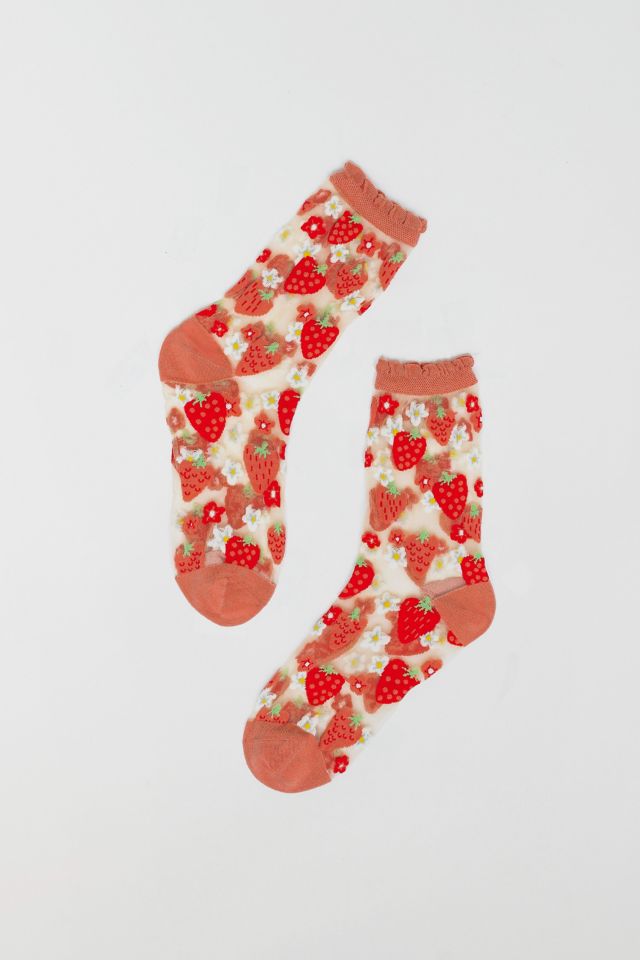 Sock Candy Strawberry Daisy Ruffle Sheer Sock #1