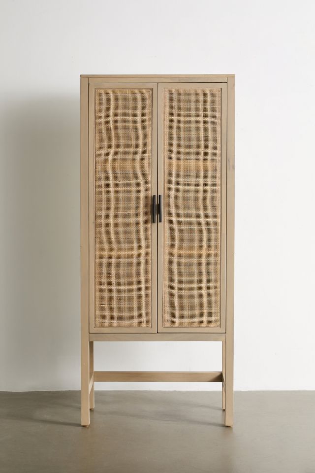 Caprice Modern Cream and Yellow Storage Cabinet with Woven Cane Doors